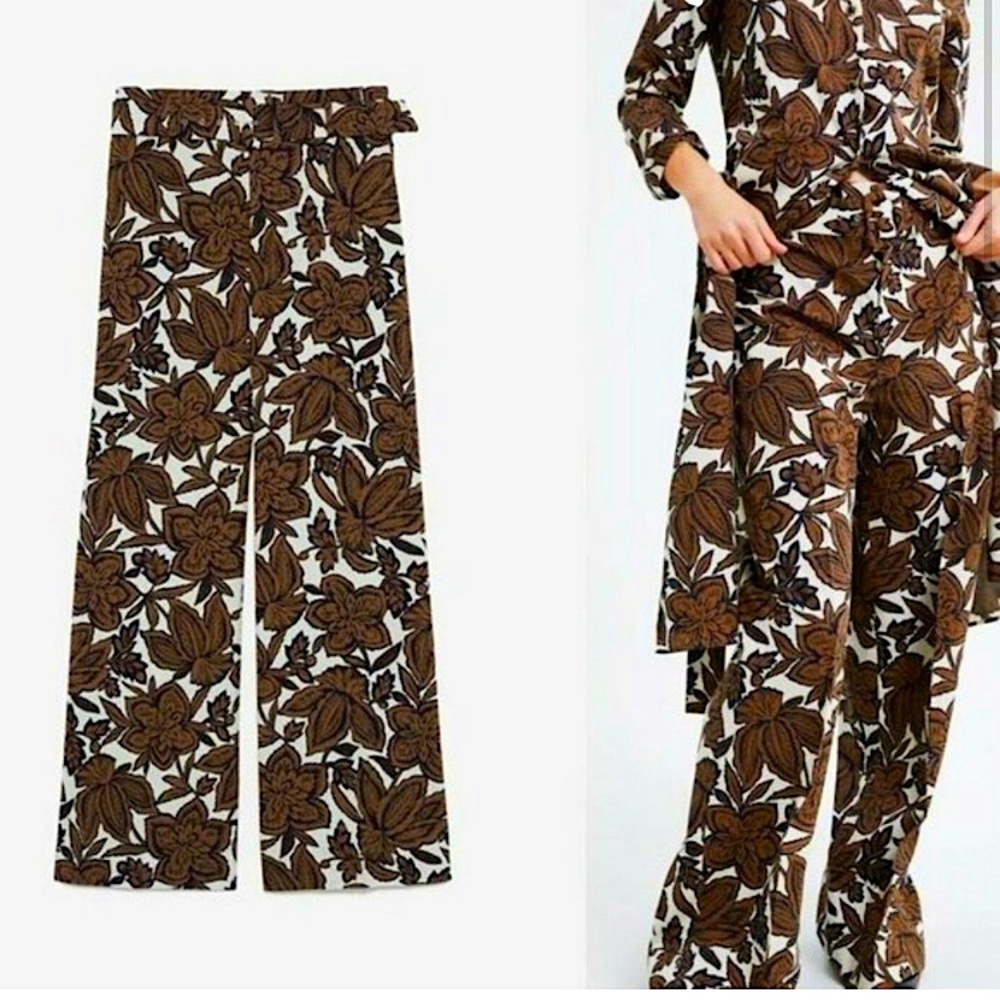 RARE Zara Wide Leg Pants in brown floral
